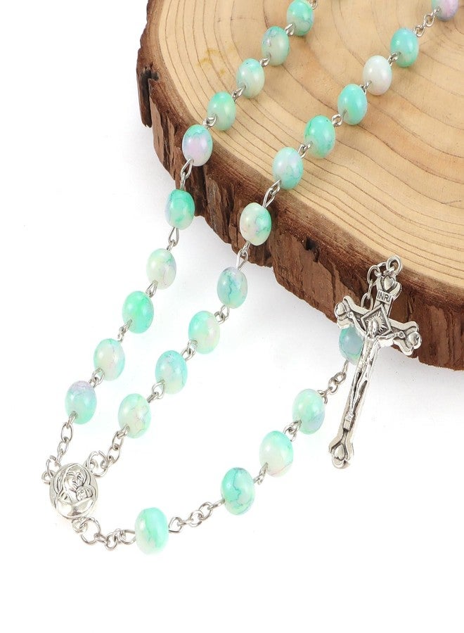 OEMOO Rosary Beads Catholic for Woman, Handmade Imitation Green Purple Pearl Rosary Necklace, First Communion Gifts, Wall Crosses Christian Gifts - Image 3